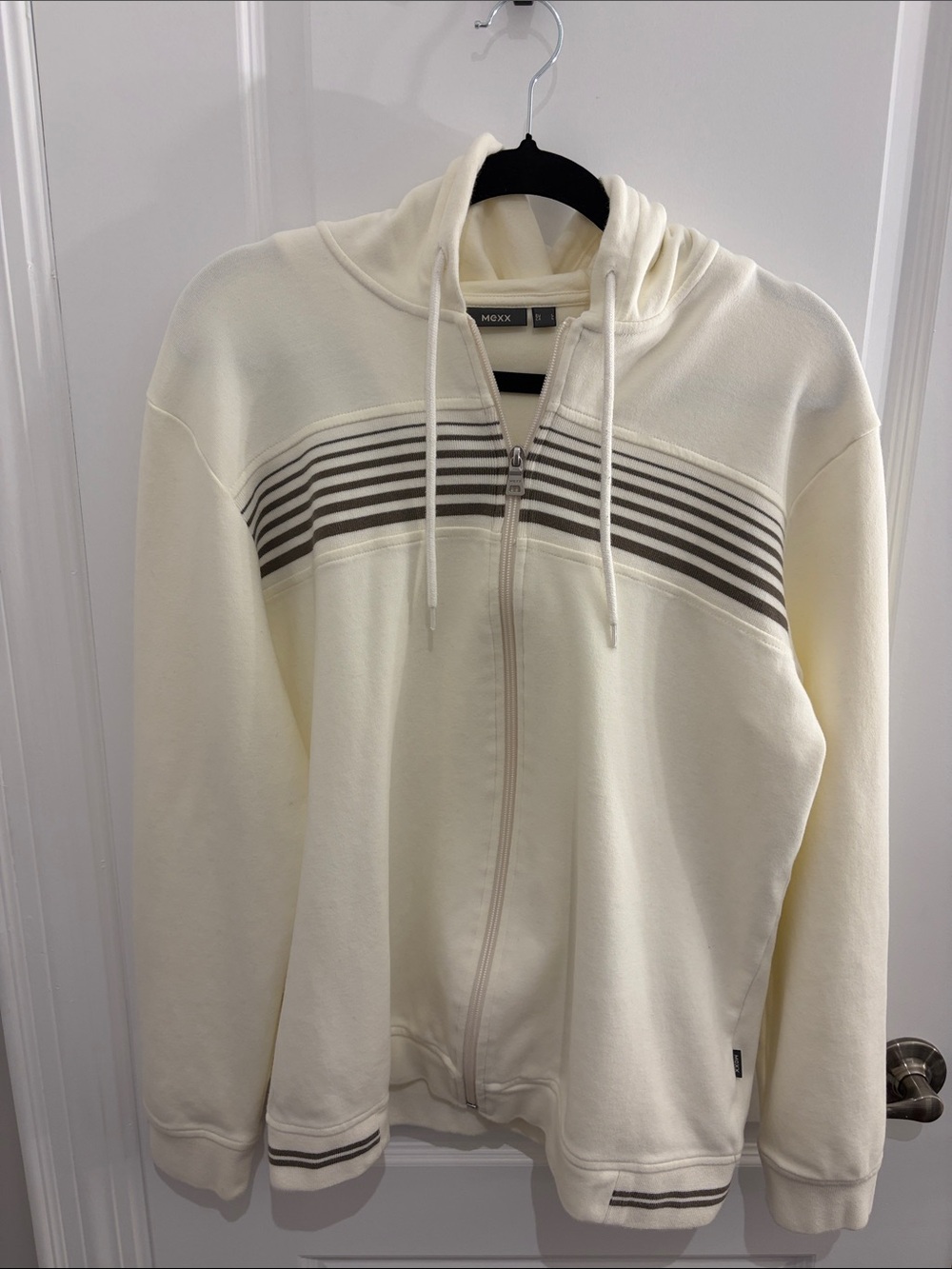 Mexx Cream Zip-Up Hoodie with Gray Stripe Detail